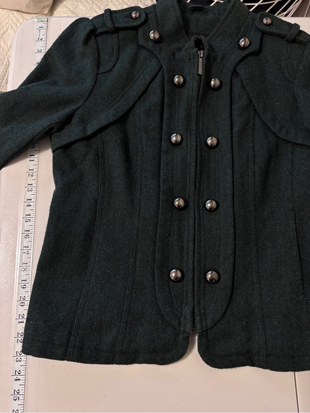 Womens Military Band Jacket Size Large Green Wool Designer Rare Epaulets Utility - Picture 8 of 11